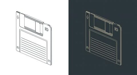 Retro 3.5-inch floppy disk isometric blueprints Stock Illustration