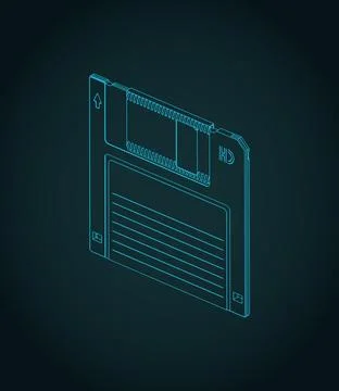 Retro 3.5-inch floppy disk isometric blueprint Stock Illustration
