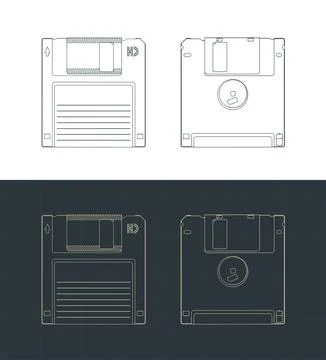 Retro 3.5-inch floppy disk blueprints Stock Illustration