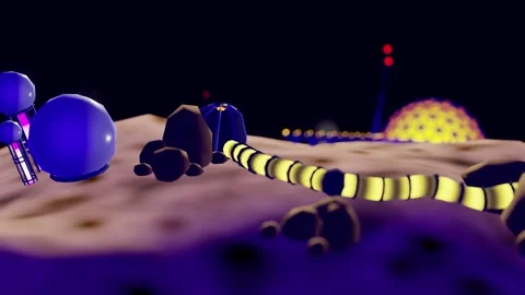 Retro 3D Asteroid Base Loop - Shallow Focus Stock Footage 304718073