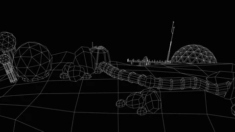 Retro 3D Asteroid Base Loop - Wireframe Stock Footage 304718915