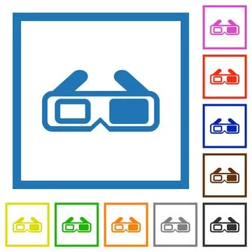 Retro 3d glasses flat framed icons Stock Illustration