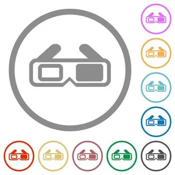 Retro 3D glasses flat icons with outlines Illustrazione stock