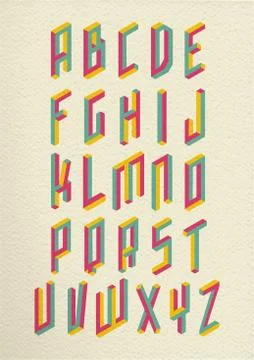 Retro 3d impossible shapes type font set Illustrazione stock