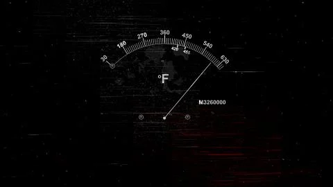 A retro 3d rendering of a temperature gauge with a white long arrow and two i Illustrazione stock