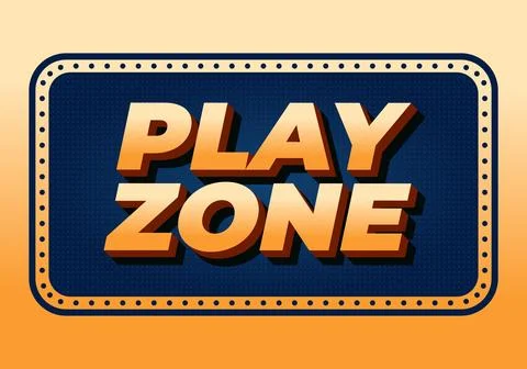 Retro 3d text play zone in orange and navy blue badge with dotted border, g.. Stock Illustration