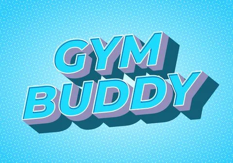 Retro 3d text reading gym buddy in cyan and purple on dotted light blue bac.. Stock Illustration
