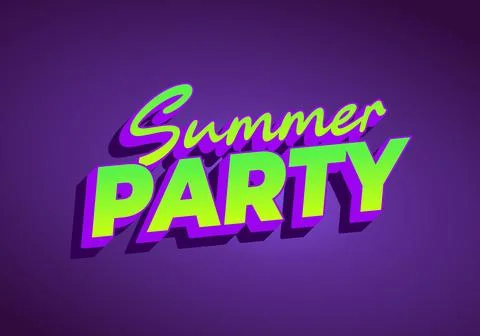 Retro 3d typographic design reading Summer PARTY in neon green with purple .. Stock Illustration