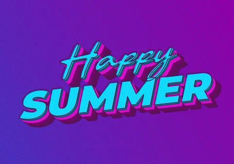 Retro 3d typographic poster with neon blue and pink text happy summer on pu.. イラスト素材