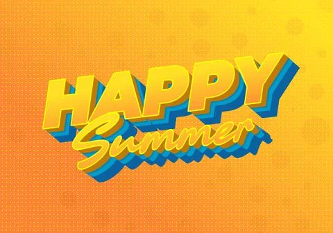 Retro 3d typographic poster reading happy summer on orange yellow halftone .. Stock Illustration