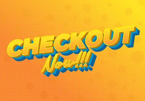 Retro 3d typography reading checkout now!!! on bright yellow orange gradien.. Stock Illustration