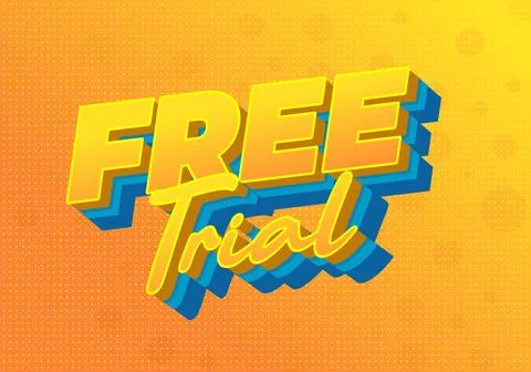 Retro 3d typography reading free trial in yellow with blue shadow on orange.. Stock Illustration