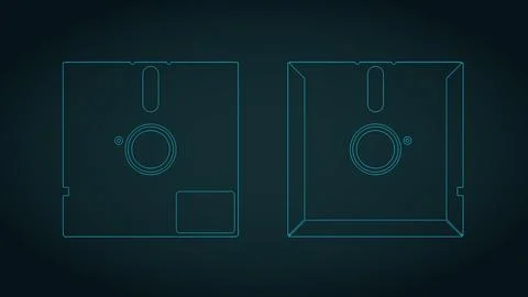 Retro 5.25-inch floppy disk front and back view blueprints Stock Illustration