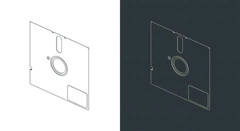 Retro 5.25-inch floppy disk isometric blueprints Stock Illustration