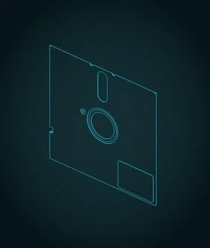 Retro 5.25-inch floppy disk isometric blueprint Stock Illustration