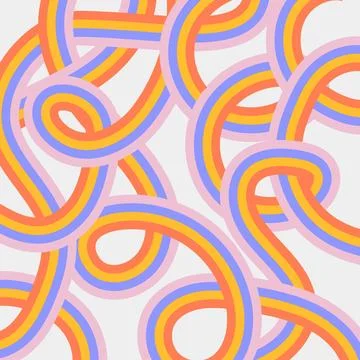 Retro 60s style pattern with pastel color rainbow stripes and loops. Colorful Stock Illustration