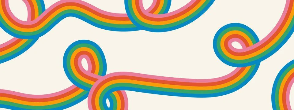 Retro 60s style pattern with pastel rainbow stripes. Groovy background with.. イラスト素材