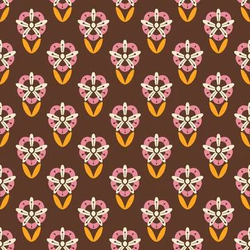 Retro 70s abstract flowers repeat pattern background design イラスト素材