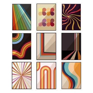 Retro 70s abstract geometric patterns collection Stock Illustration