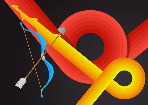 Retro 70s Background with Ancient arrow. Groovy Weapon 1970s art template. .. Stock Illustration