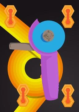 Retro 70s Background with Angle grinder. Groovy Power Tool 1970s art templa.. 스톡 일러스트