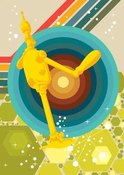 Retro 70s Background with Antique Drill brace, metal tool for drilling hole.. Stock Illustration