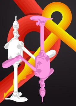 Retro 70s Background with Antique Drill brace, metal tool for drilling hole.. Stock Illustration
