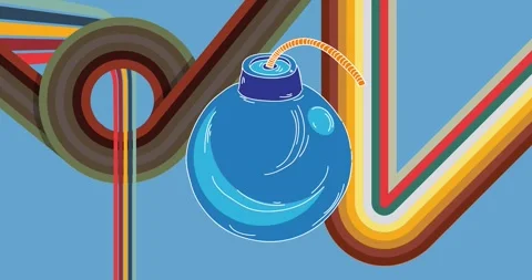 Retro 70s Background with Bomb animation Stockbeeldmateriaal 304646641