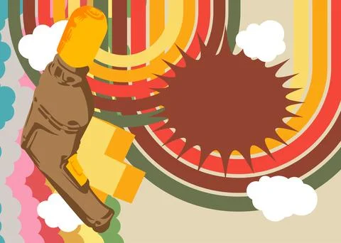 Retro 70s Background with Drill. Groovy Power Tool 1970s art template. Mini.. Stock Illustration