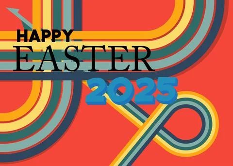 Retro 70s Background with Easter 2025 text. Groovy holiday 1970s art templa.. Stock Illustration