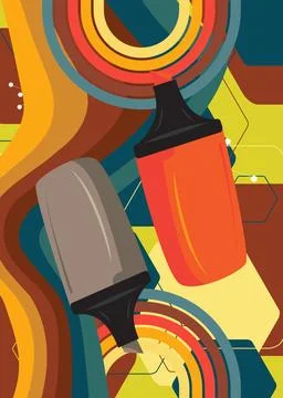 Retro 70s Background with Felt Tip Pen. Groovy Education 1970s art template.. Stock Illustration