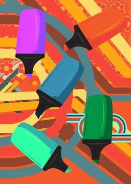 Retro 70s Background with Felt Tip Pen. Groovy Education 1970s art template.. Stock Illustration