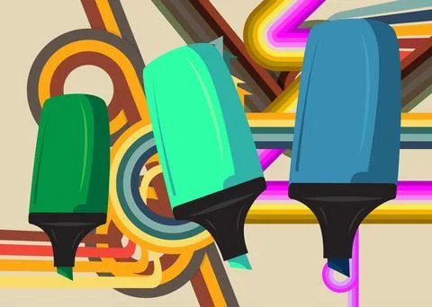 Retro 70s Background with Felt Tip Pen. Groovy Education 1970s art template.. Stock Illustration