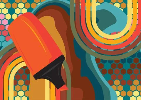 Retro 70s Background with Felt Tip Pen. Groovy Education 1970s art template.. Stock Illustration