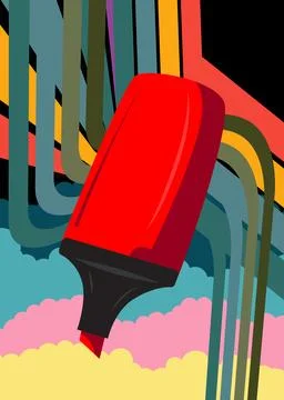 Retro 70s Background with Felt Tip Pen. Groovy Education 1970s art template.. 库存插图