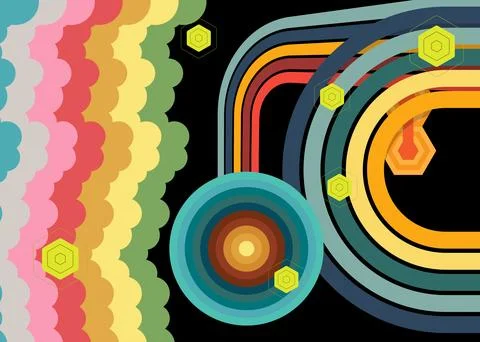 Retro 70s Background. Groovy abstract 1970s art template collection. Minima.. Illustration
