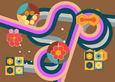 Retro 70s Background. Groovy abstract 1970s art template collection. Minima.. 库存插图