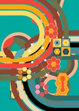 Retro 70s Background. Groovy abstract 1970s art template collection. Minima.. 库存插图