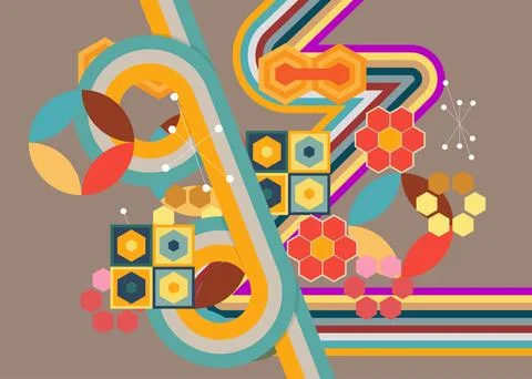 Retro 70s Background. Groovy abstract 1970s art template collection. Minima.. 库存插图
