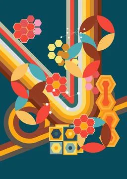 Retro 70s Background. Groovy abstract 1970s art template collection. Minima.. 库存插图