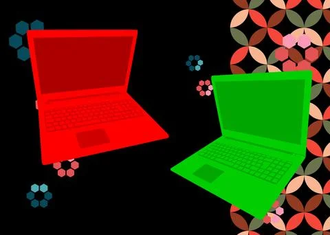 Retro 70s Background with notebook. Groovy laptop 1970s art template. Minim.. 库存插图