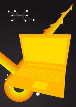Retro 70s Background with notebook. Groovy laptop 1970s art template. Minim.. Illustrazione stock