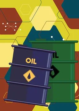 Retro 70s Background with Oil drum containers. Groovy Industry 1970s art te.. Stock Illustration