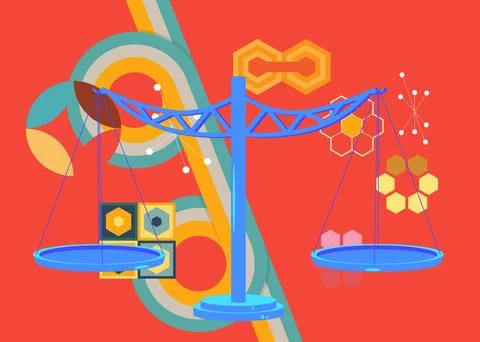 Retro 70s Background with Scale. Groovy Balance 1970s art template. Minimal.. Stockillustratie