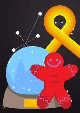 Retro 70s Background with Snow Globe and Gingerbread Man Christmas Cookie. .. Stock Illustration
