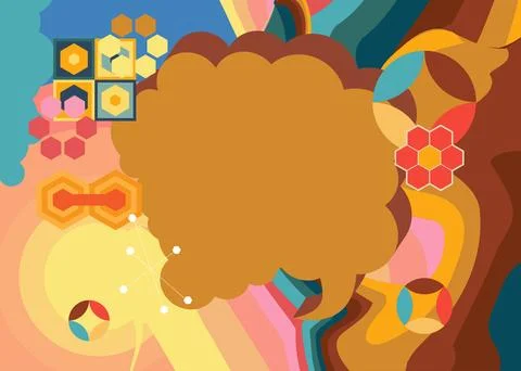 Retro 70s Background with Speech Bubble. Groovy Chat, 1970s art template. M.. Stock Illustration