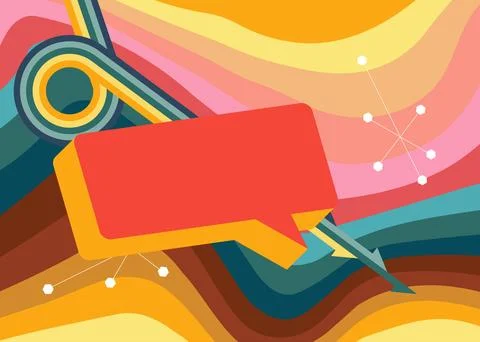 Retro 70s Background with Speech Bubble. Groovy Announcement. 1970s art tem.. Stock Illustration