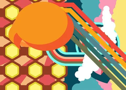 Retro 70s Background with Speech Bubble. Groovy Announcement 1970s art temp.. Stock Illustration