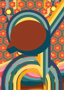 Retro 70s Background with  Speech Bubble. Groovy Communication 1970s art te.. Stock Illustration