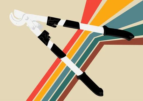 Retro 70s Background with Wire cutter. Groovy Heavy Duty Large Cable Cutter.. Stock Illustration